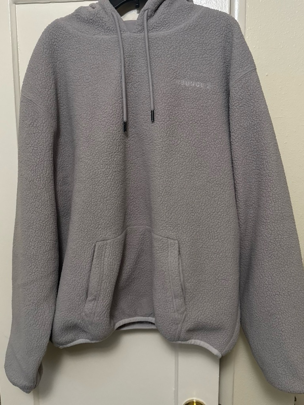 YoungLA Men's Crewneck Sherpa Hoodie - Light Gray